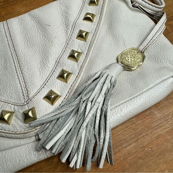 Vince Camuto ivory pebbled leather studded tassel shoulder bag - Picture 10 of 16